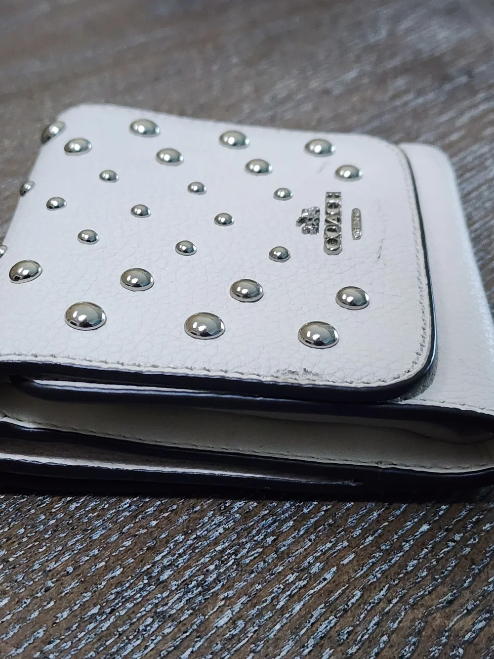 Coach White Studded Leather Compact Wallet - Picture 5 of 10